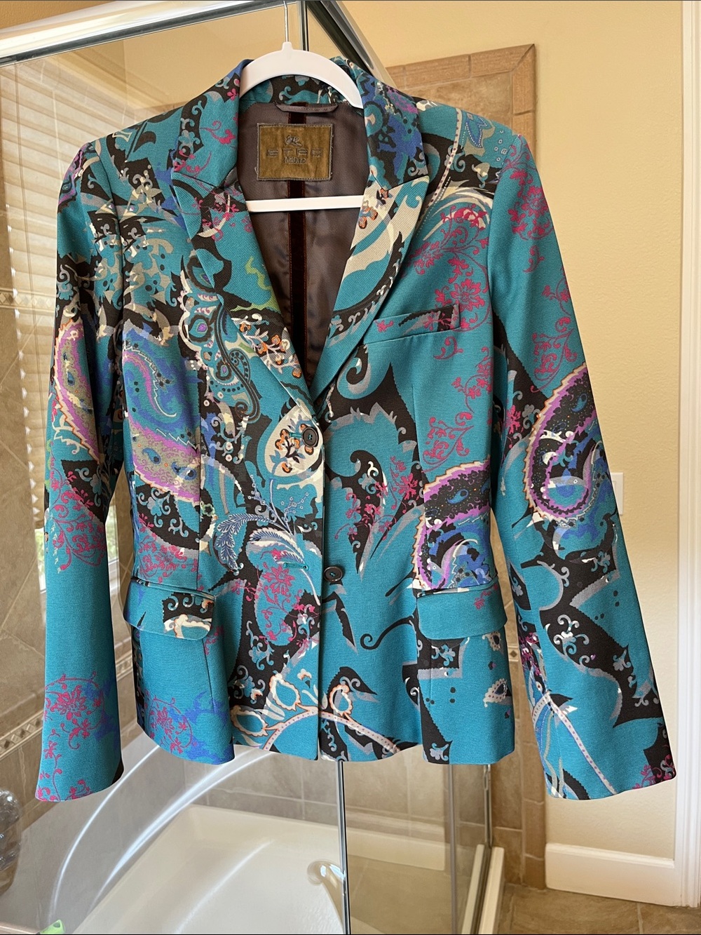 Teal Paisley-Print Women's Blazer - Designer Style